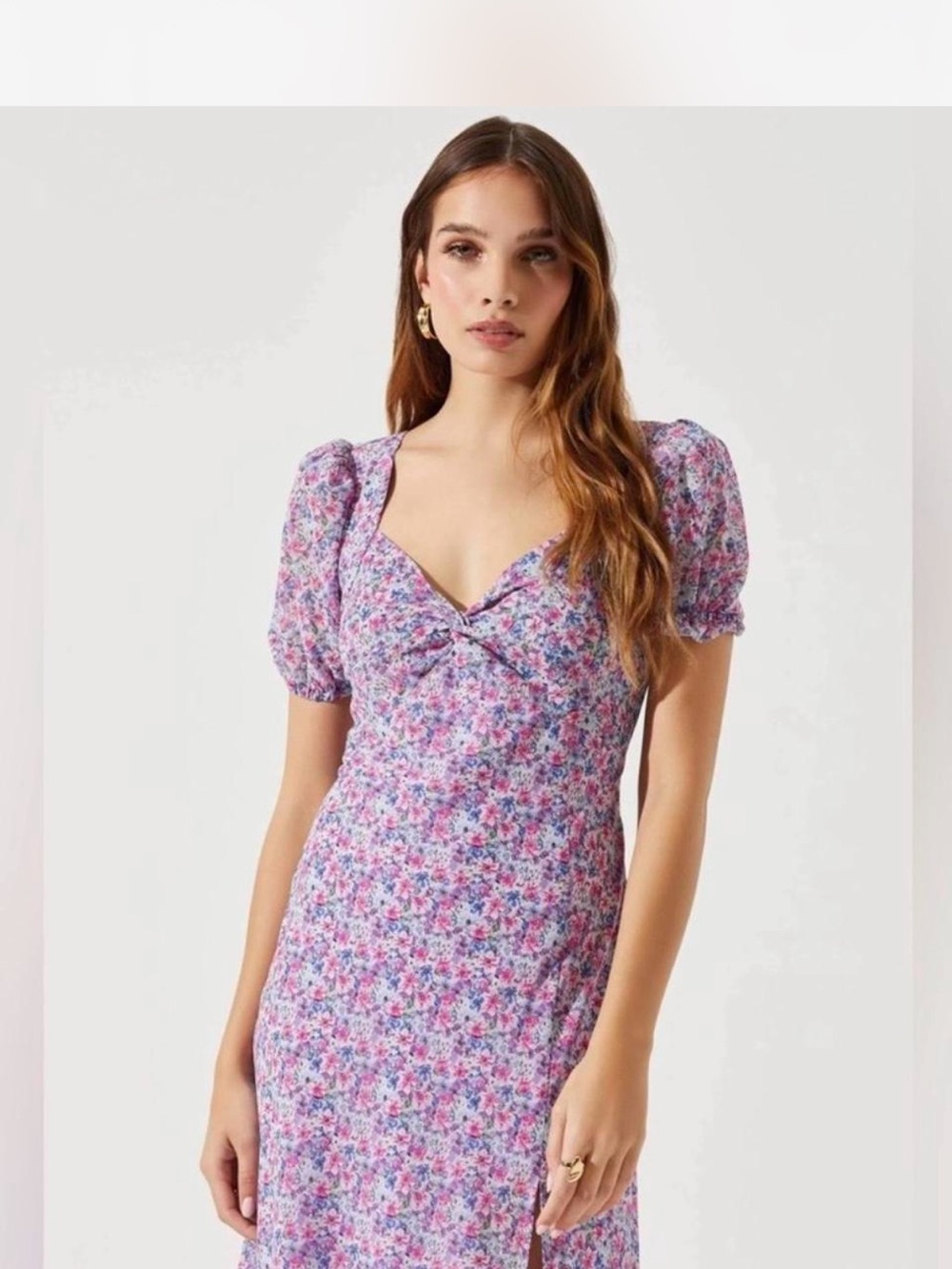 ASTR the Label Lilac Ditsy Floral Puff Sleeve Maxi Dress NWT $158 - Picture 2 of 5